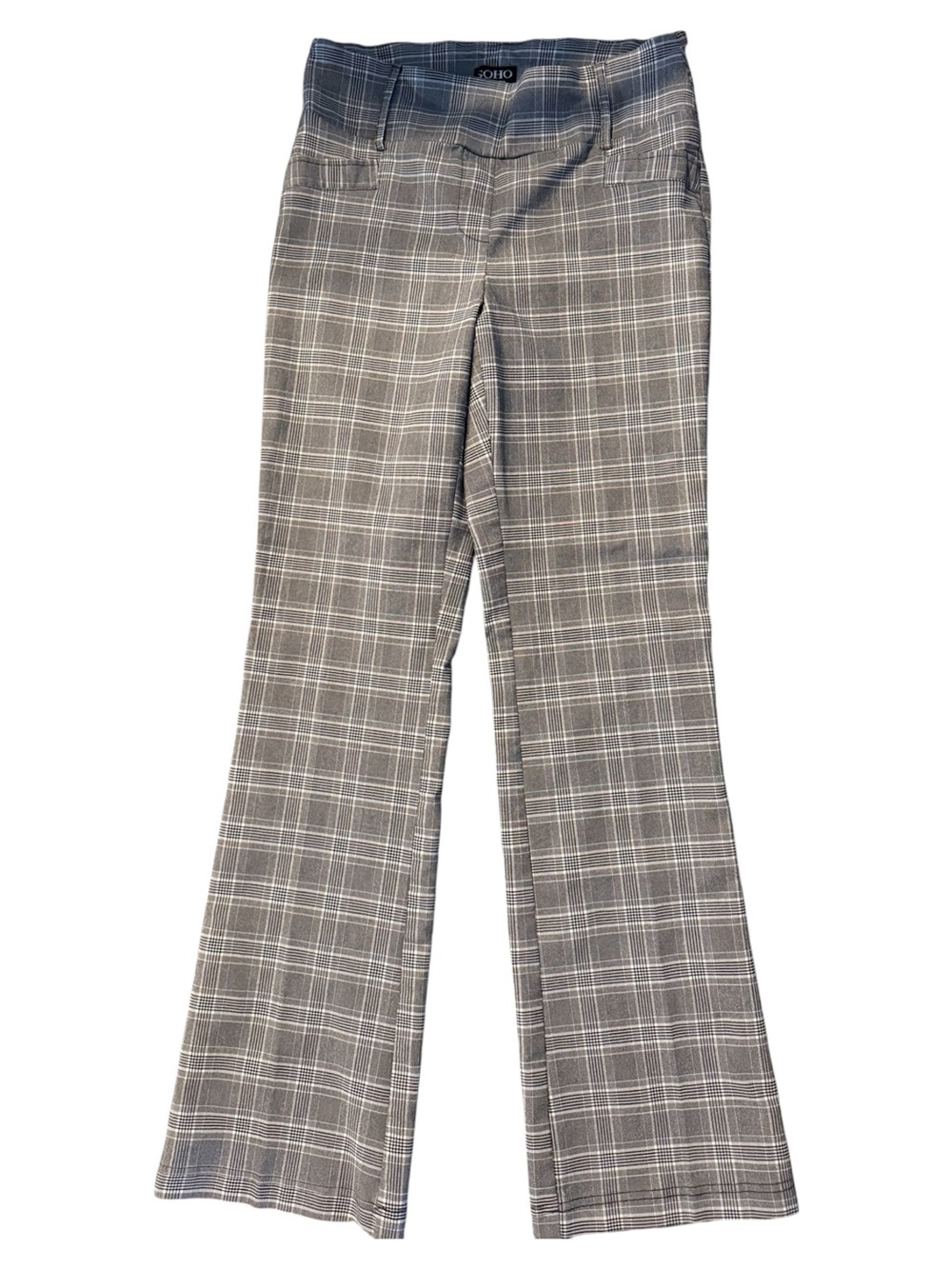 Gray Plaid Flare Trousers stretchy soho ltd work office pants